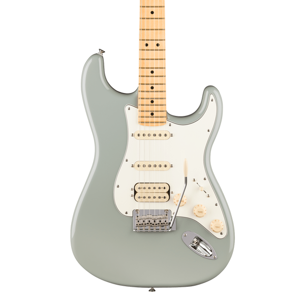 Front of Fender Player II Stratocaster HSS Maple Cactus Gray.