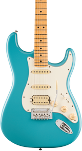 Front of Fender Player II Stratocaster HSS Maple Fingerboard Aquatone Blue.