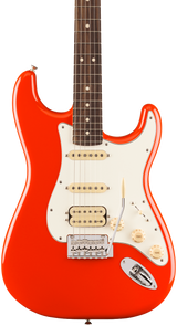 Front of Fender Player II Stratocaster HSS Rosewood Fingerboard Coral Red.