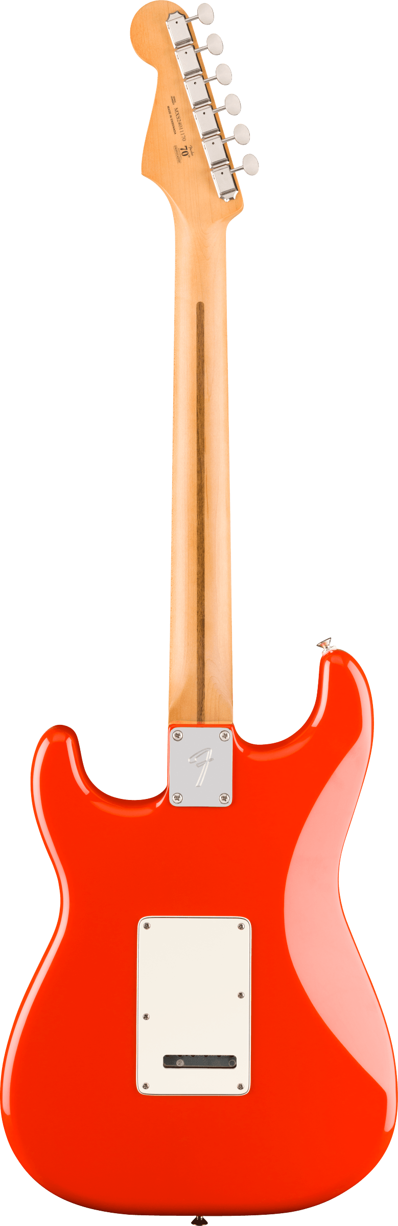 Back of Fender Player II Stratocaster HSS Rosewood Fingerboard Coral Red.