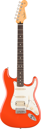 Full frontal of Fender Player II Stratocaster HSS Rosewood Rallye Orange.