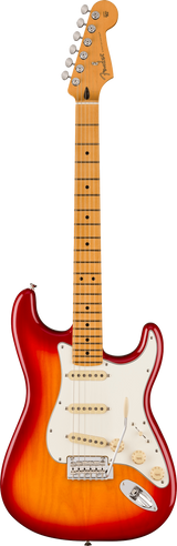 Full frontal of Fender Player II Stratocaster Maple Fingerboard Aged Cherry Burst.