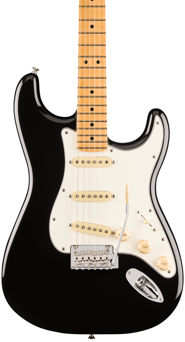 Front of Fender Player II Stratocaster Maple Fingerboard Black.
