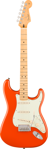 Full frontal of Fender Player II Stratocaster Maple Rallye Orange.