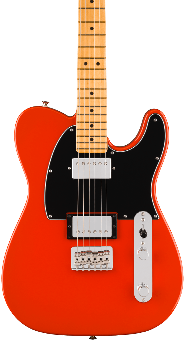 Front of Fender Player II Telecaster HH Maple Fingerboard Coral Red.