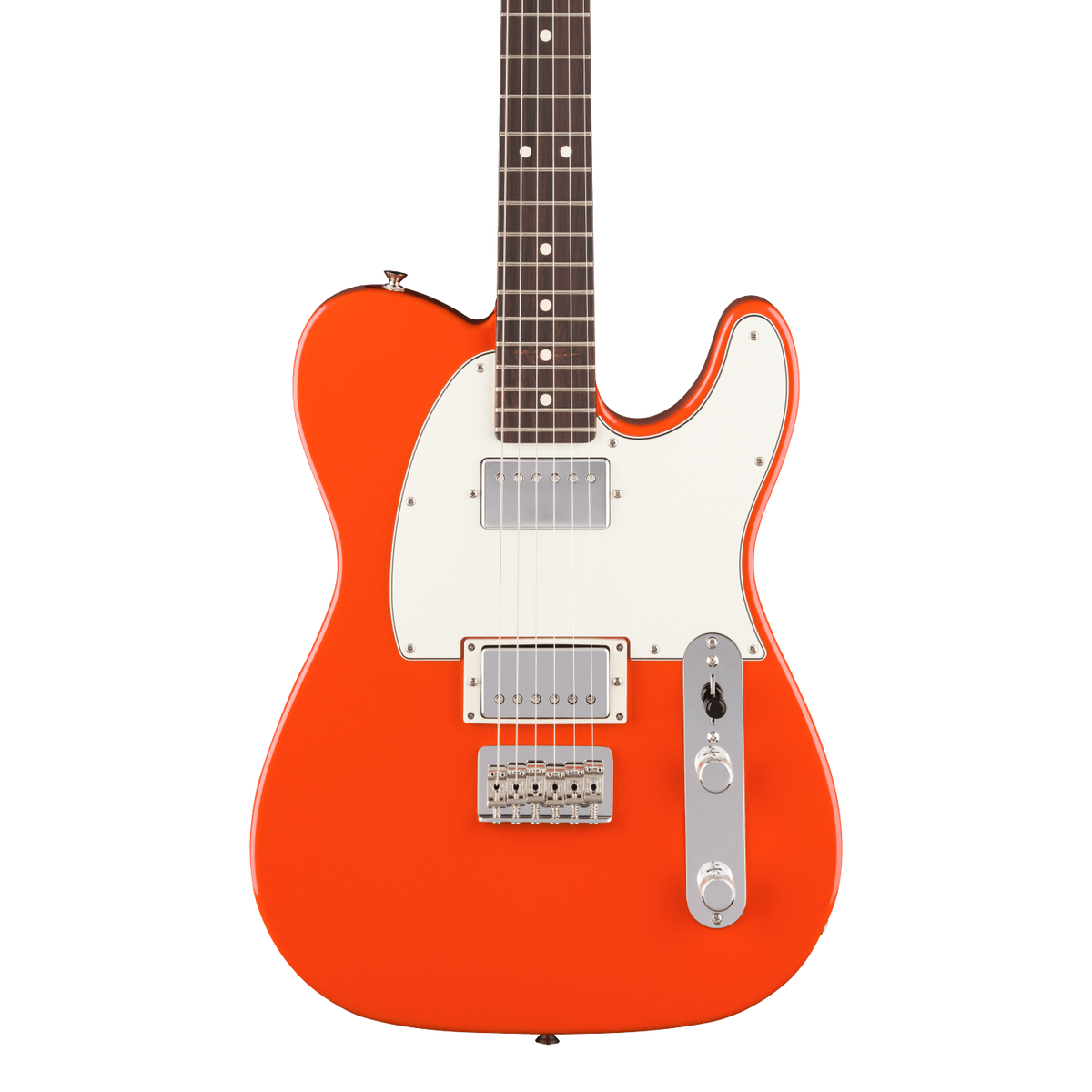 Front of Fender Player II Telecaster HH Rosewood Rallye Orange.