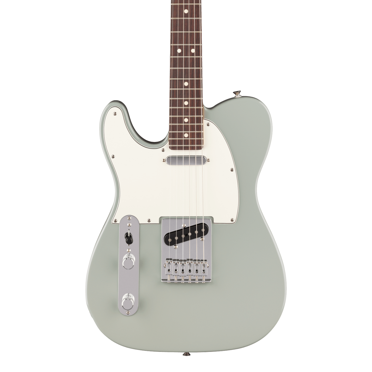 Front of Fender Player II Telecaster Left-Hand Rosewood Cactus Gray.