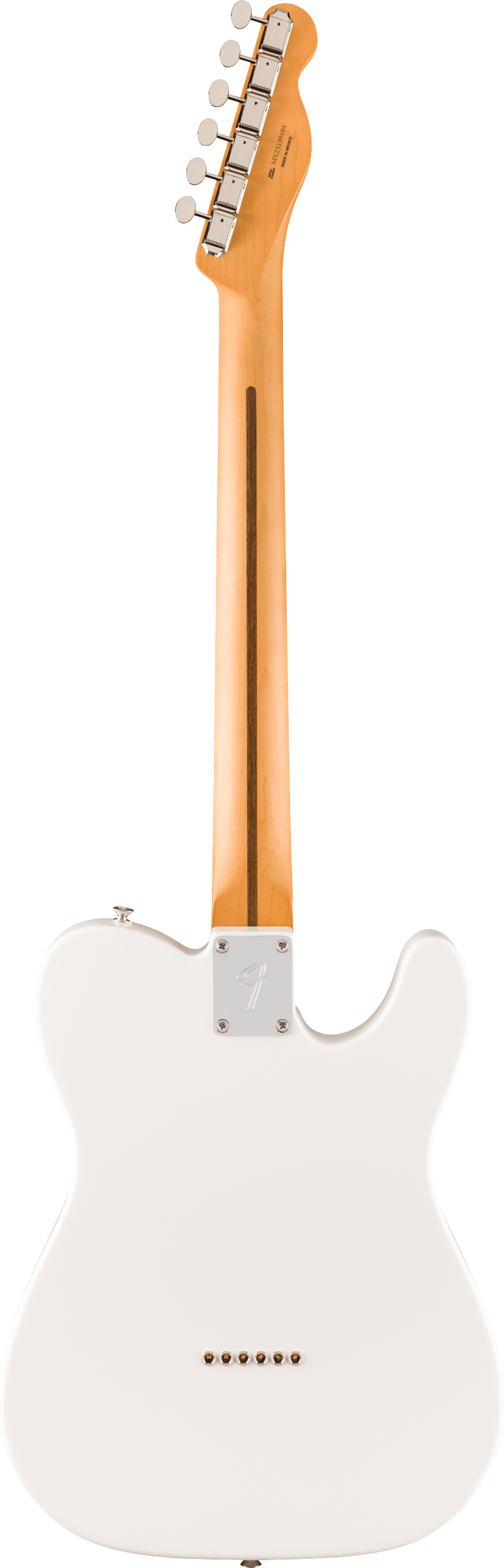 Back of Fender Player II Telecaster Left-Hand Rosewood Fingerboard Polar White.