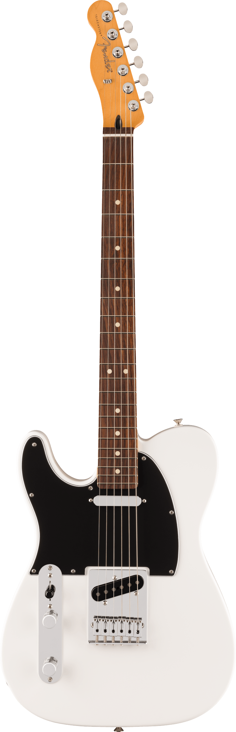 Full frontal of Fender Player II Telecaster Left-Hand Rosewood Fingerboard Polar White.