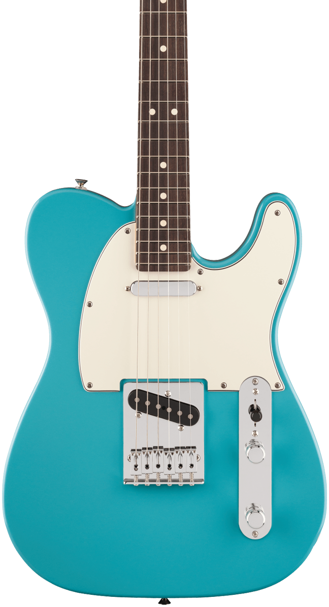Front of Fender Player II Telecaster Rosewood Fingerboard Aquatone Blue.