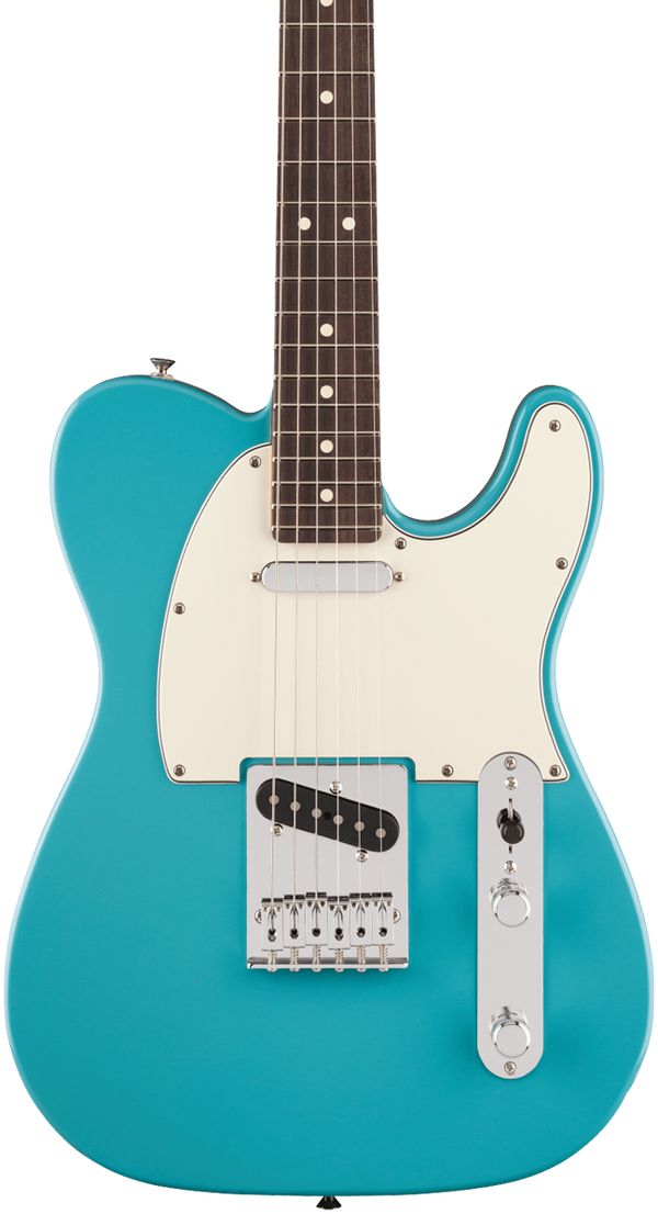 Front of Fender Player II Telecaster Rosewood Fingerboard Aquatone Blue.