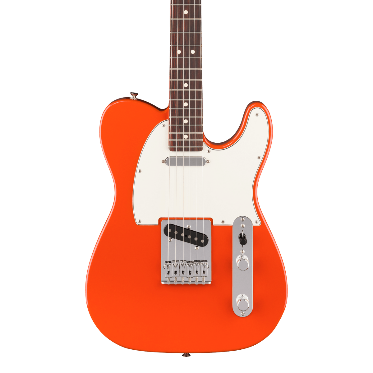 Front of Fender Player II Telecaster Rosewood Rallye Orange.