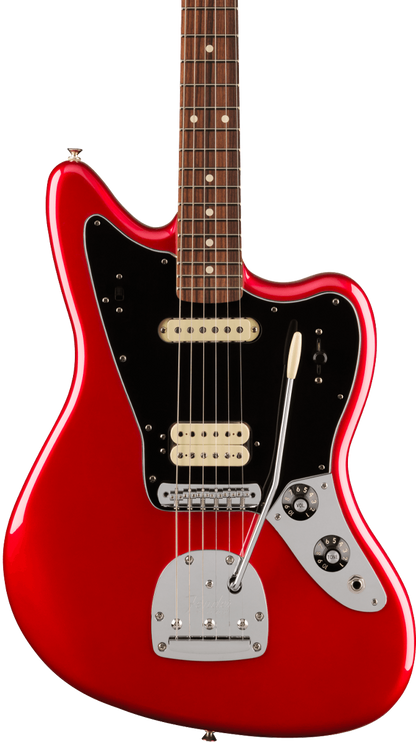 Front of Fender Player Jaguar Pau Ferro Fingerboard Candy Apple Red.