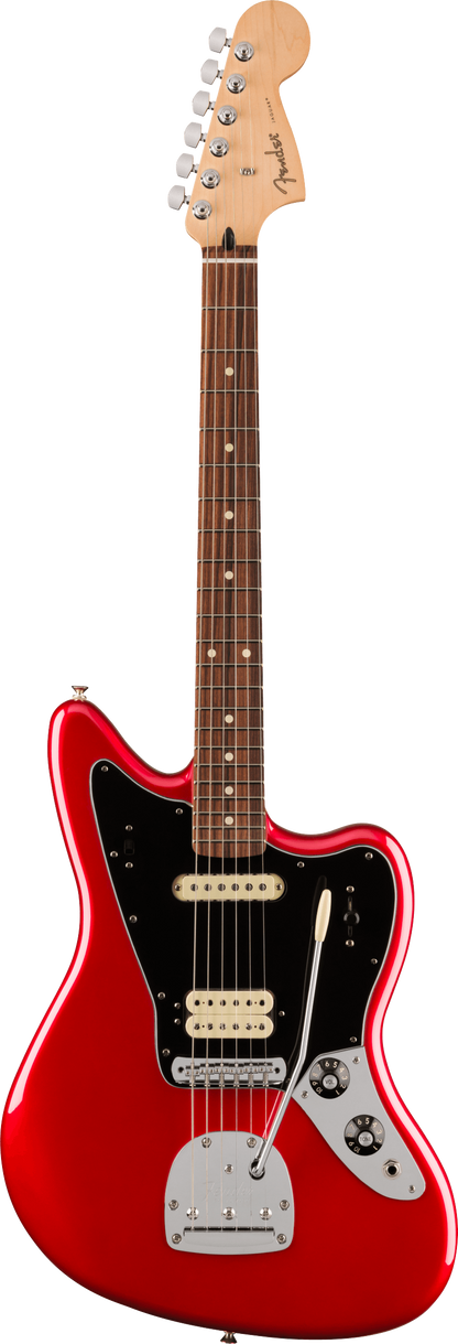 Full frontal of Fender Player Jaguar Pau Ferro Fingerboard Candy Apple Red.