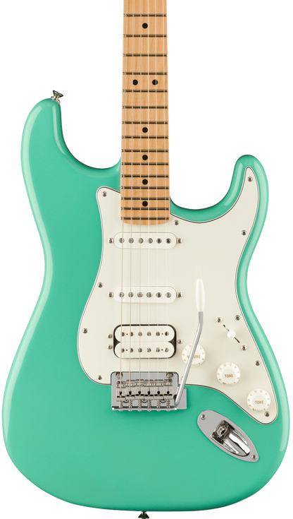 Front of Fender Player Stratocaster HSS MP Sea Foam Green.