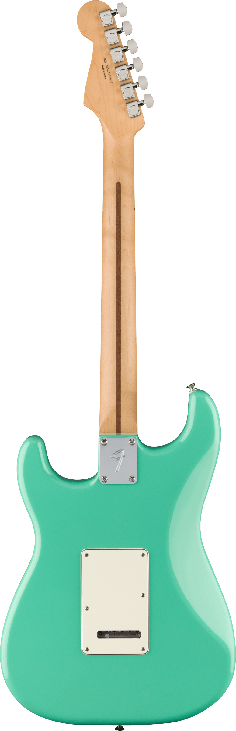 Back of Fender Player Stratocaster HSS MP Sea Foam Green.