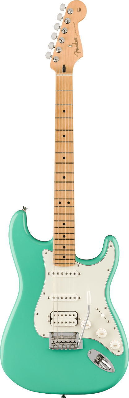 Full frontal of Fender Player Stratocaster HSS MP Sea Foam Green.
