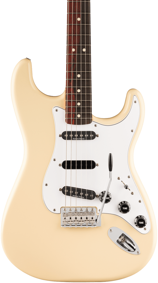 Front of Fender Ritchie Blackmore Stratocaster Scalloped Rw Olympic White.