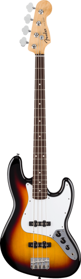 Full frontal of Fender Standard Jazz Bass Laurel White Pickguard 3-Color Sunburst.