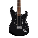 Front of Fender Standard Stratocaster HSS Laurel Black Pickguard Black.