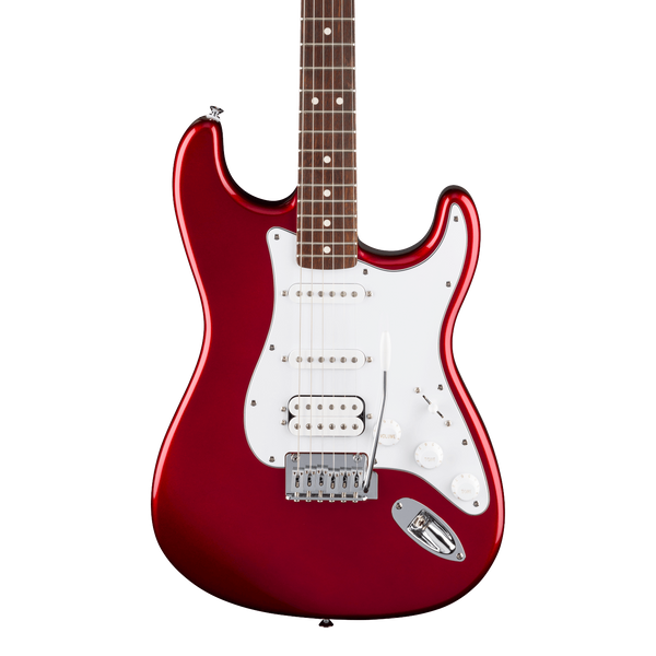 Front of Fender Standard Stratocaster HSS Laurel White Pickguard Candy Cola.