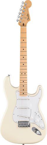 Full frontal of Fender Standard Stratocaster MP White Pickguard Olympic White.