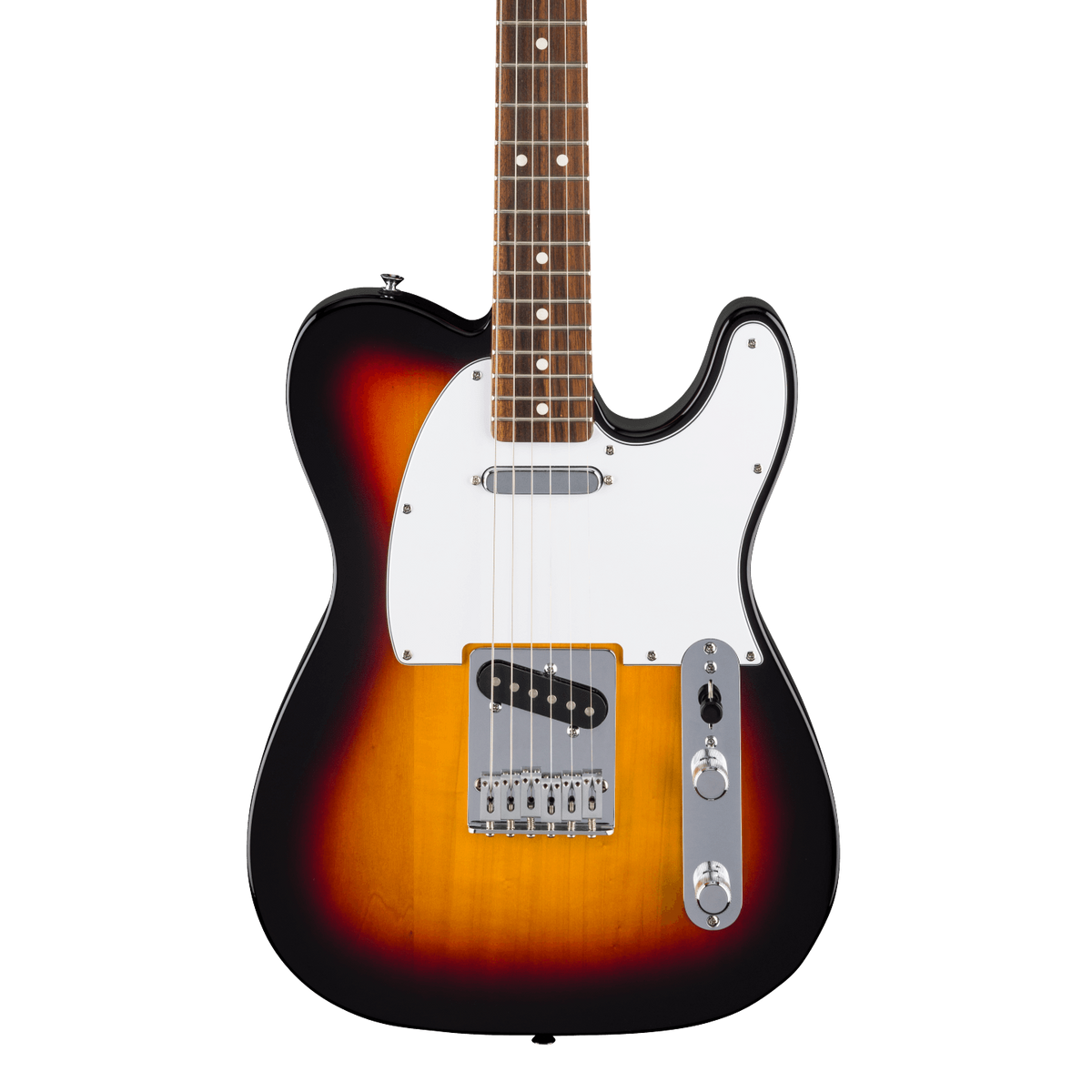 Front of Fender Standard Telecaster Laurel White Pickguard 3-Color Sunburst.