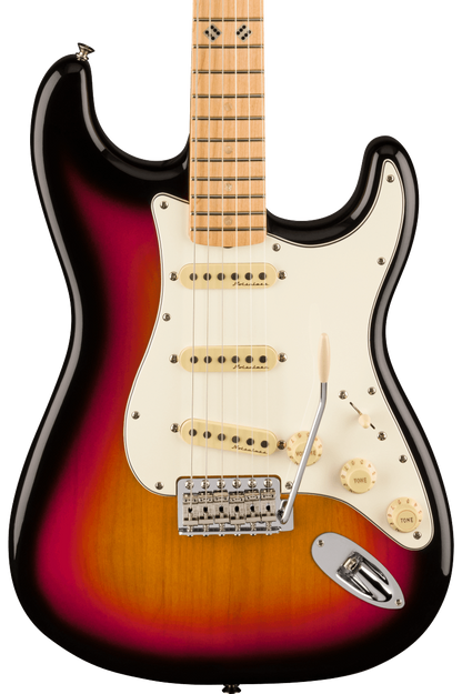 Front of Fender Steve Lacy People Pleaser Stratocaster MP Chaos Burst.