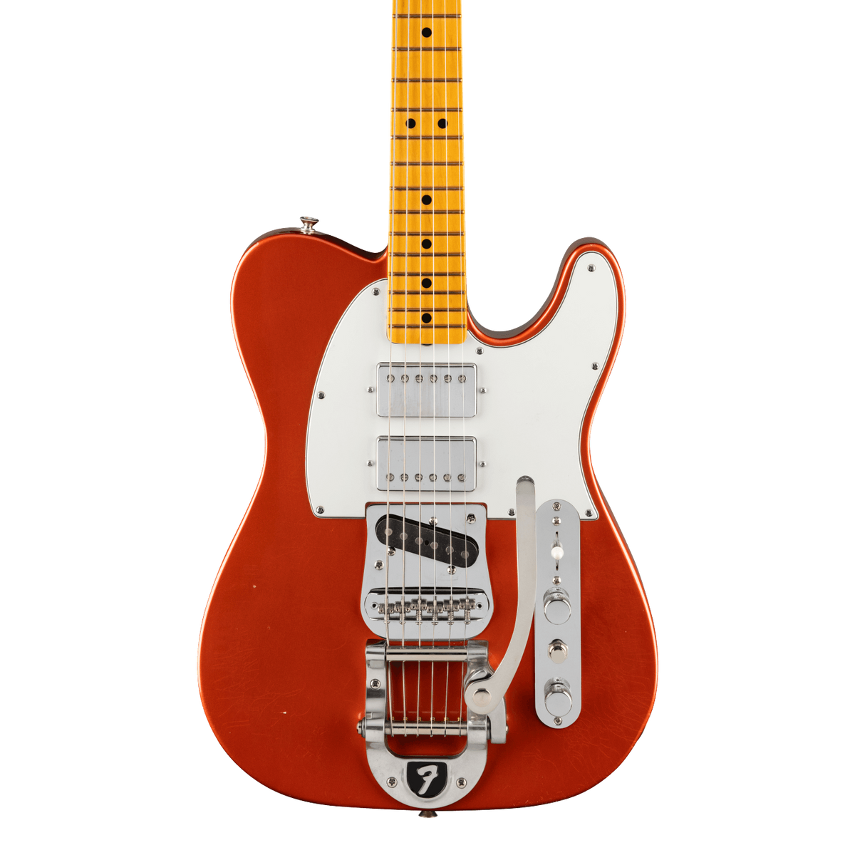 Front of Fender Stories Collection Mike Campbell Red Dog Telecaster MP Red Dog Red.