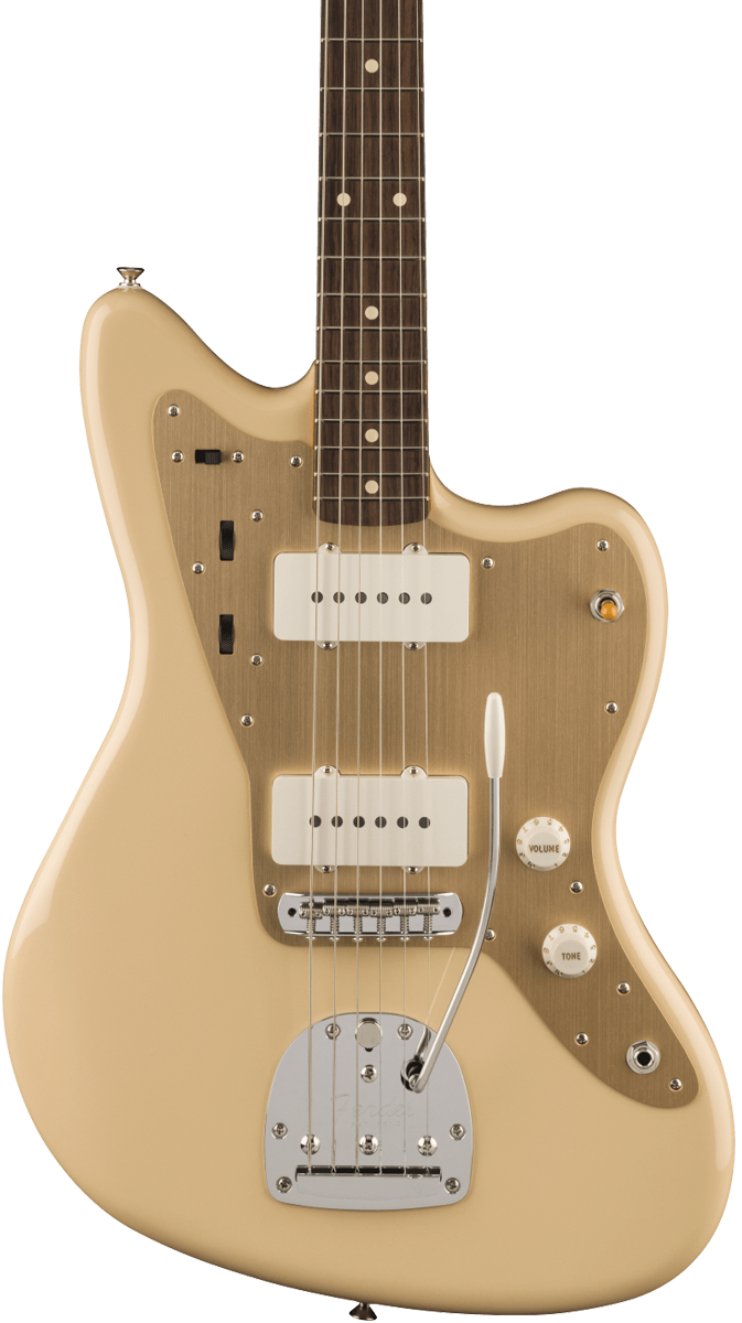 Front of Fender Vintera II 50s Jazzmaster RW Desert Sand.
