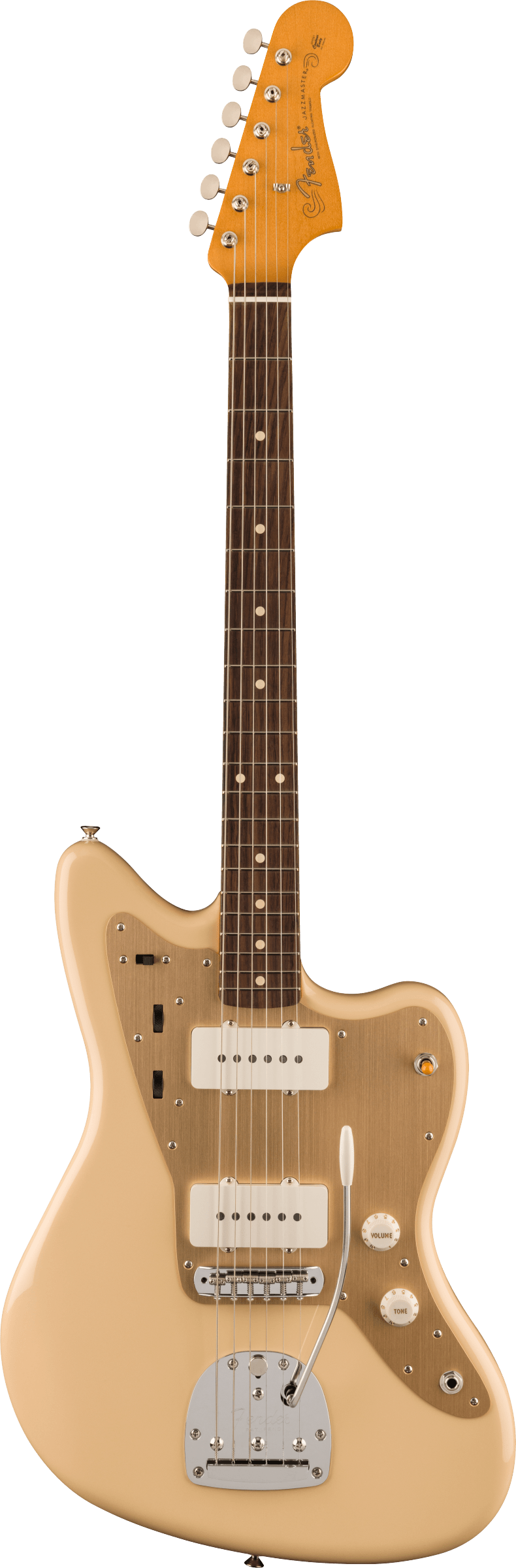 Full frontal of Fender Vintera II 50s Jazzmaster RW Desert Sand.