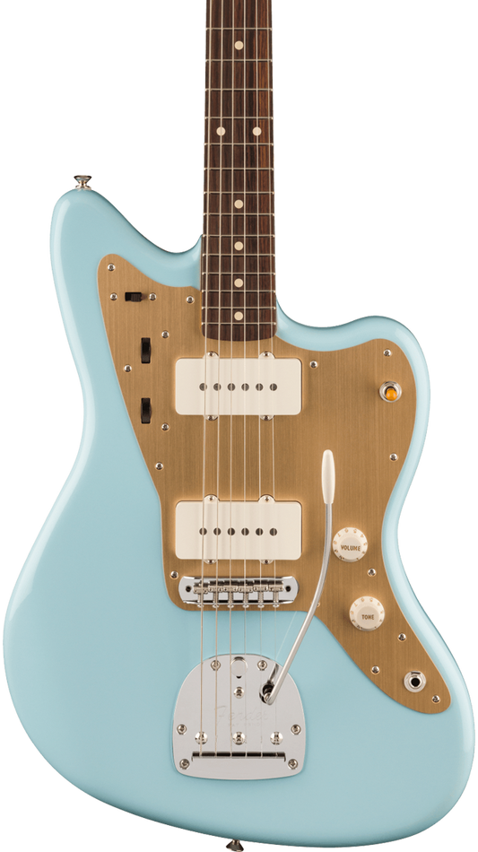 Front of Fender Vintera II 50s Jazzmaster RW Sonic Blue.