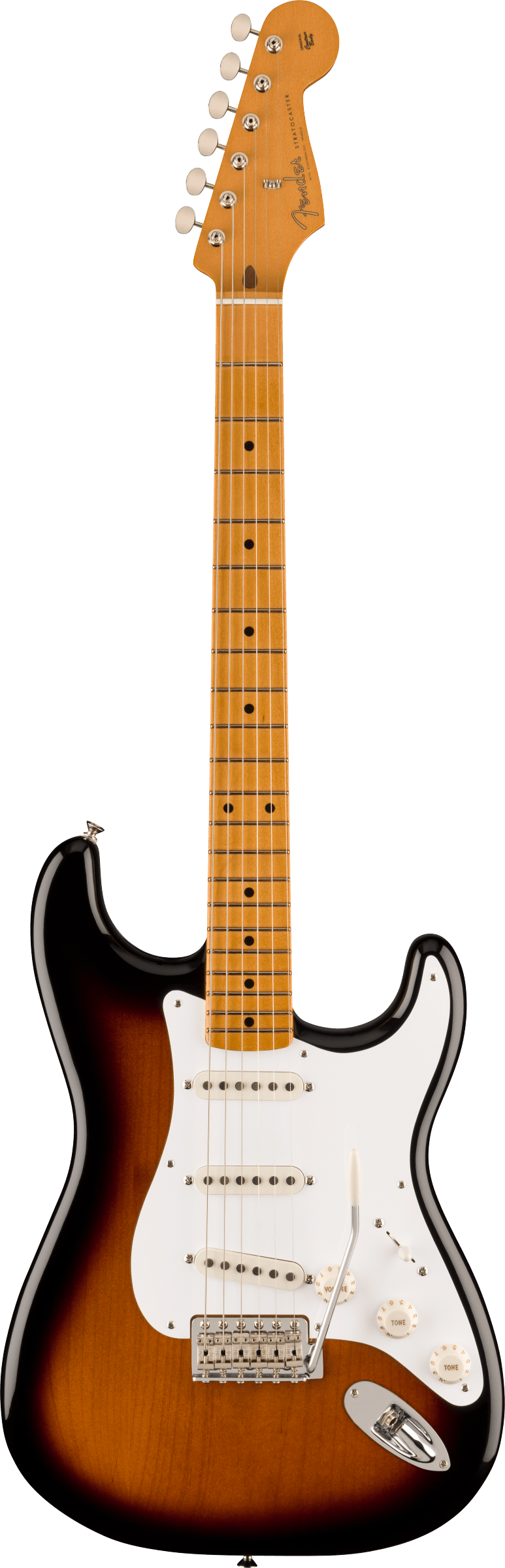 Full frontal of Fender Vintera II 50s Stratocaster MP 2-Color Sunburst.
