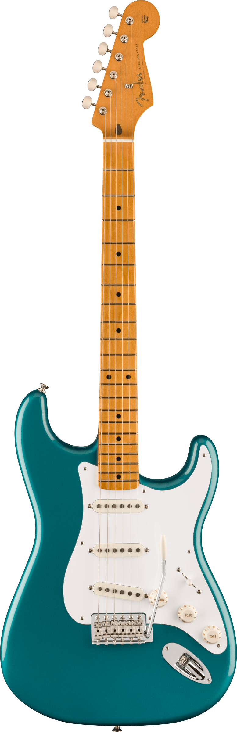 Full frontal of Fender Vintera II 50s Stratocaster MP Ocean Turquoise.