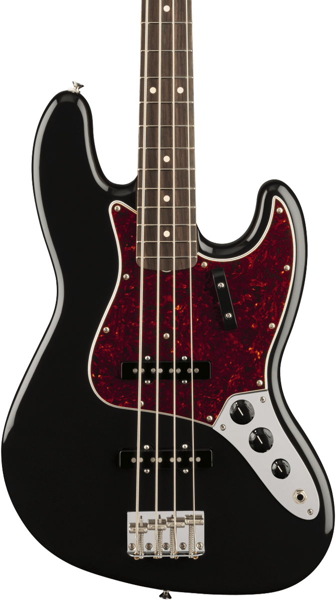 Front of Fender Vintera II 60s Jazz Bass RW Black.