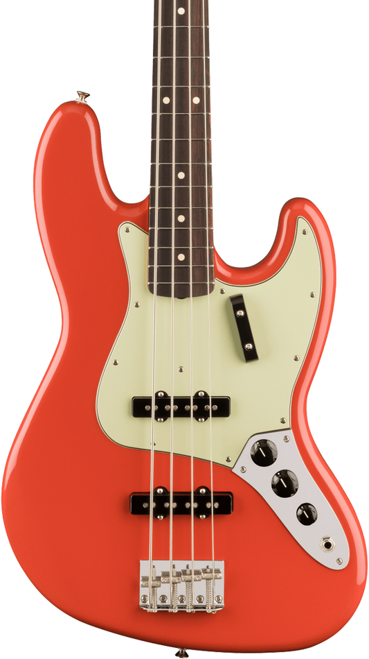 Front of Fender Vintera II 60s Jazz Bass RW Fiesta Red.