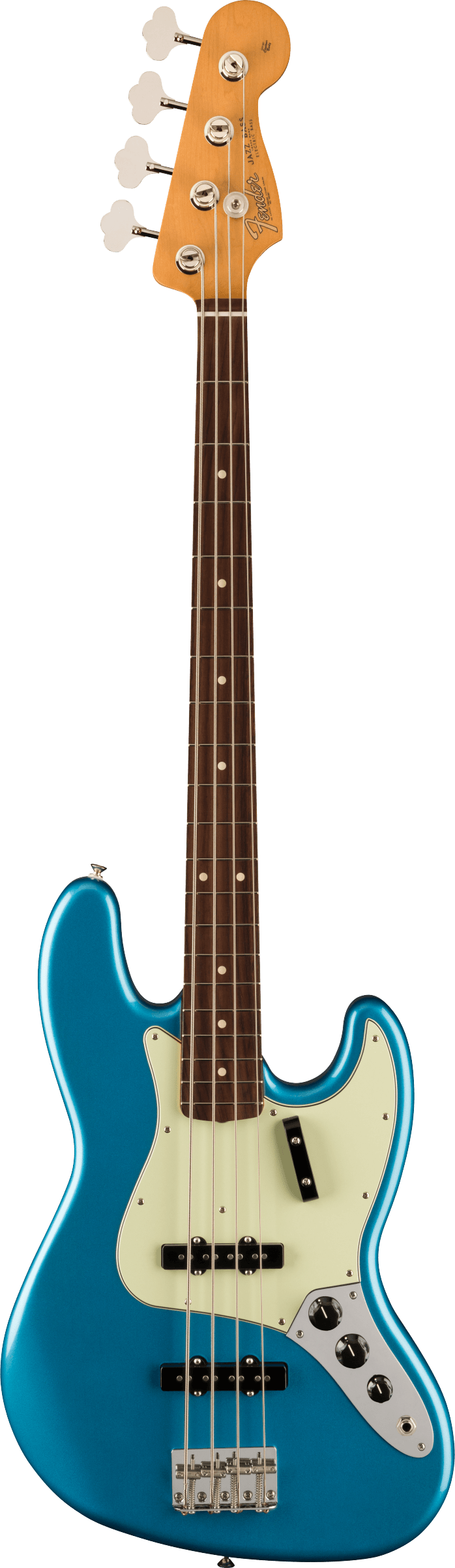 Full frontal of Fender Vintera II 60s Jazz Bass RW Lake Placid Blue.