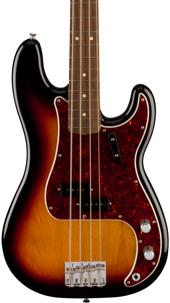 Front of Fender Vintera II 60s Precision Bass RW 3-Color Sunburst.