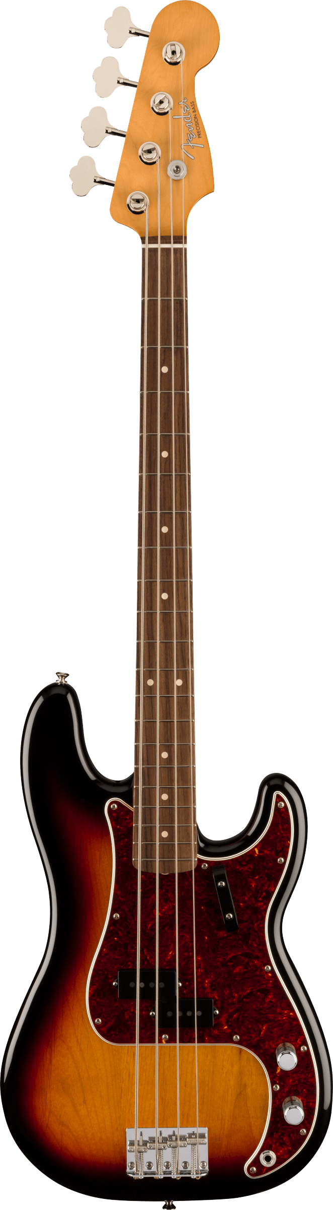 Full frontal of Fender Vintera II 60s Precision Bass RW 3-Color Sunburst.