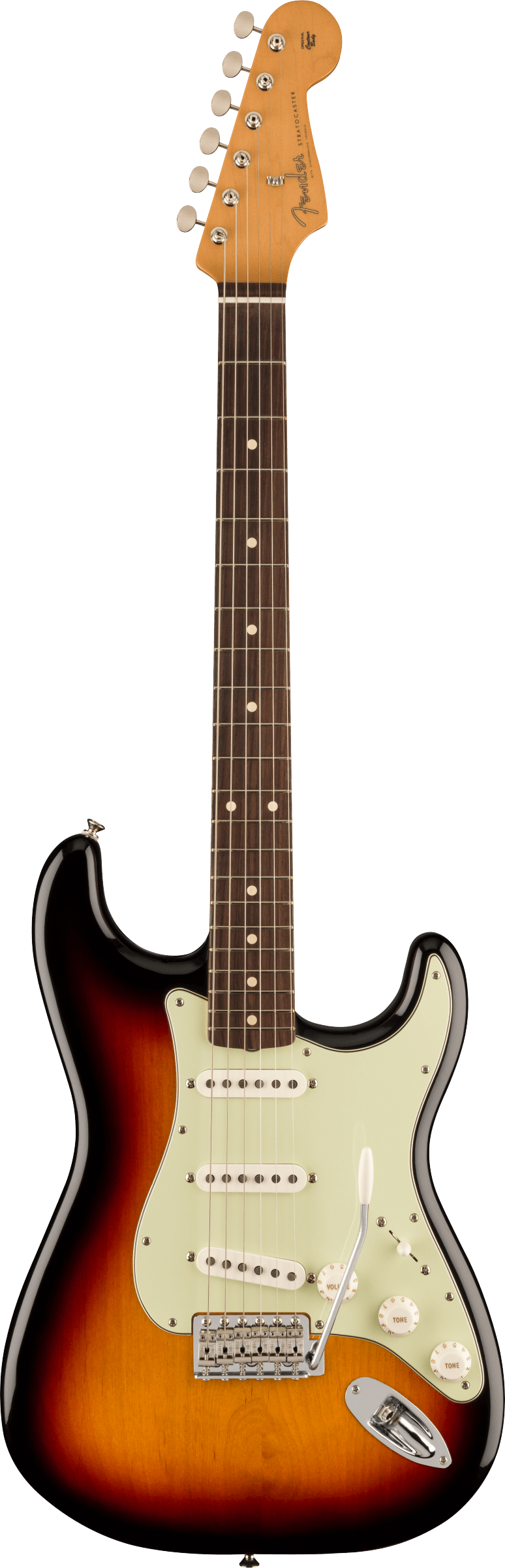 Full frontal of Fender Vintera II 60s Stratocaster RW 3-Color Sunburst.