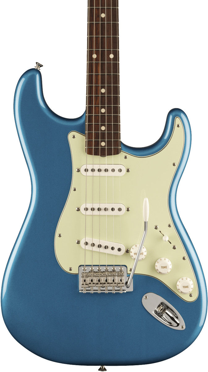 Front of Fender Vintera II 60s Stratocaster RW Lake Placid Blue.