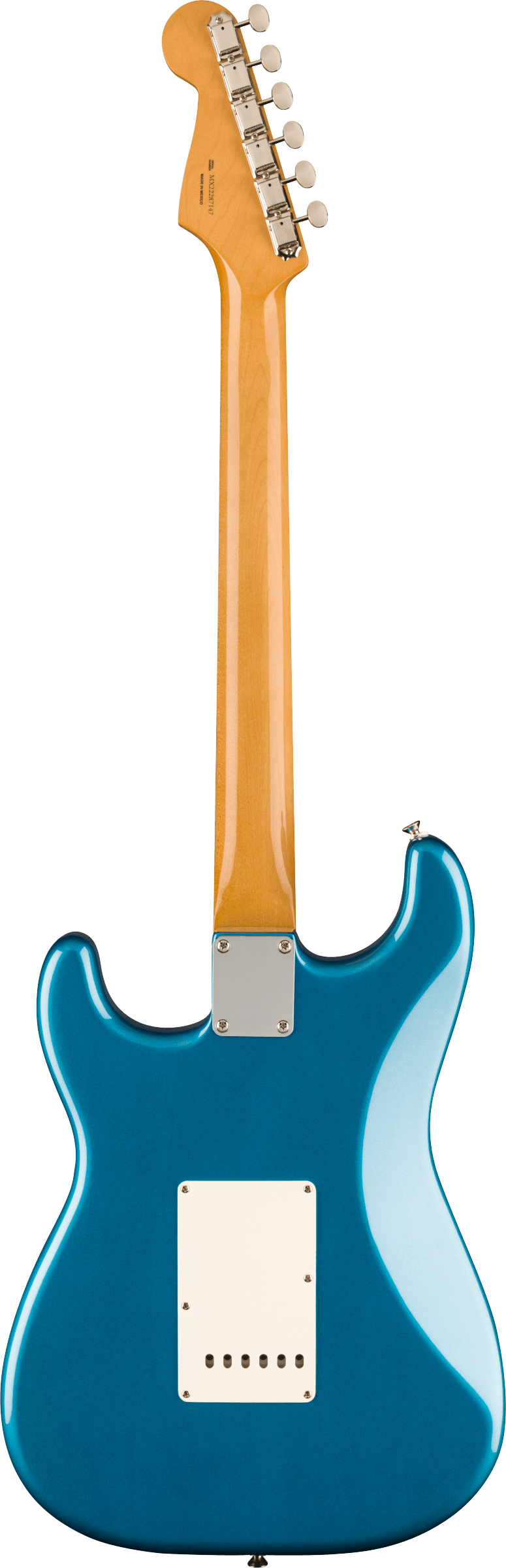 Back of Fender Vintera II 60s Stratocaster RW Lake Placid Blue.