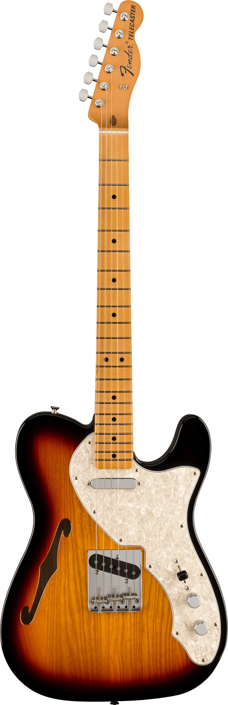 Full frontal of Fender Vintera II 60s Telecaster Thinline MP 3-Color Sunburst.