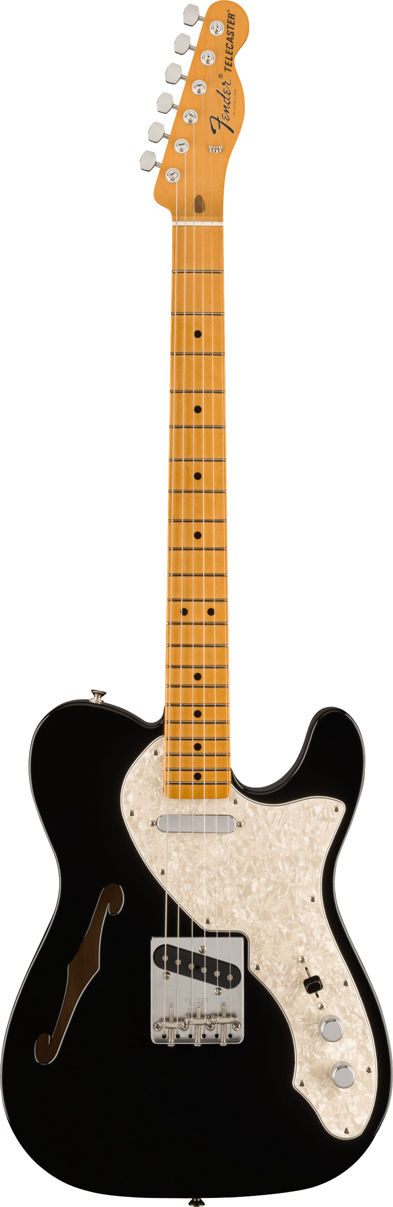 Full frontal of Fender Vintera II 60s Telecaster Thinline MP Black.
