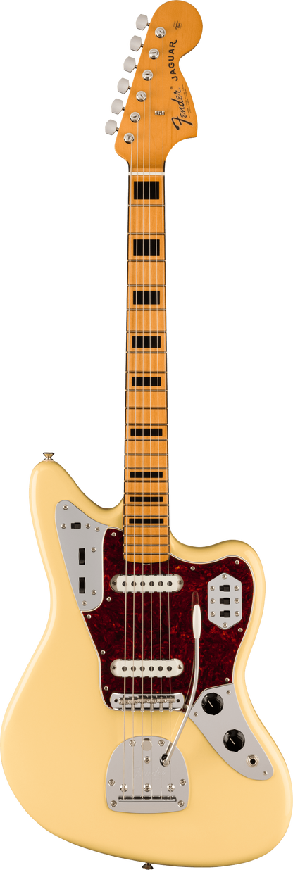 Full frontal of Fender Vintera II 70s Jaguar MP Vintage White.
