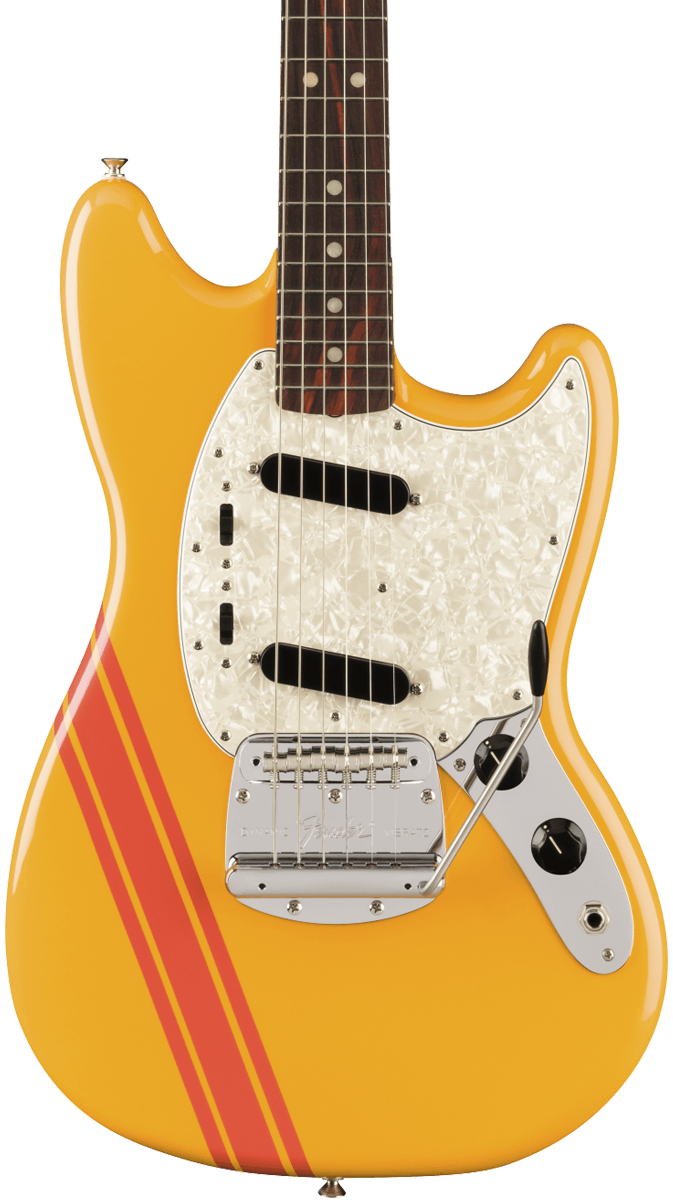 Front of Fender Vintera II 70s Mustang RW Competition Orange.