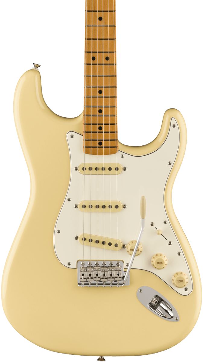 Front of Fender Vintera II 70s Stratocaster MP Vintage White.