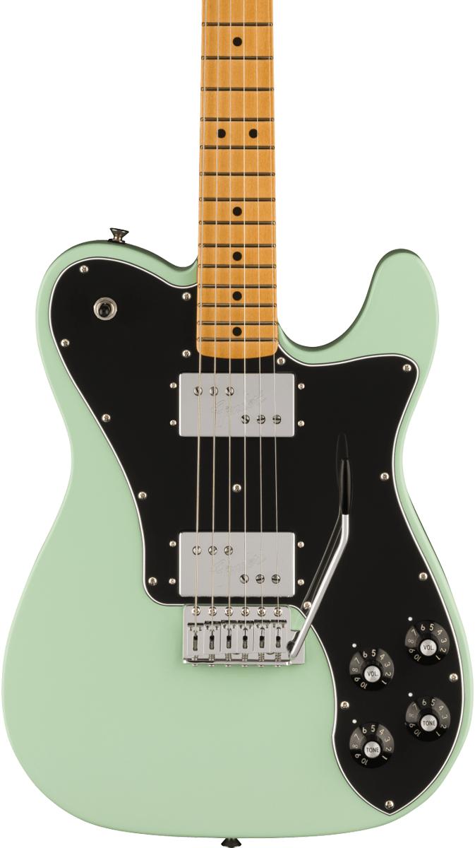 Front of Fender Vintera II 70s Telecaster Deluxe with Tremolo MP Surf Green.