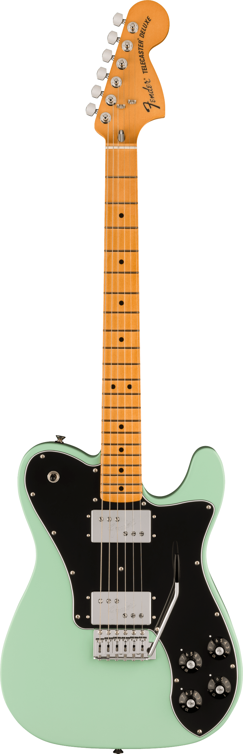 Full frontal of Fender Vintera II 70s Telecaster Deluxe with Tremolo MP Surf Green.