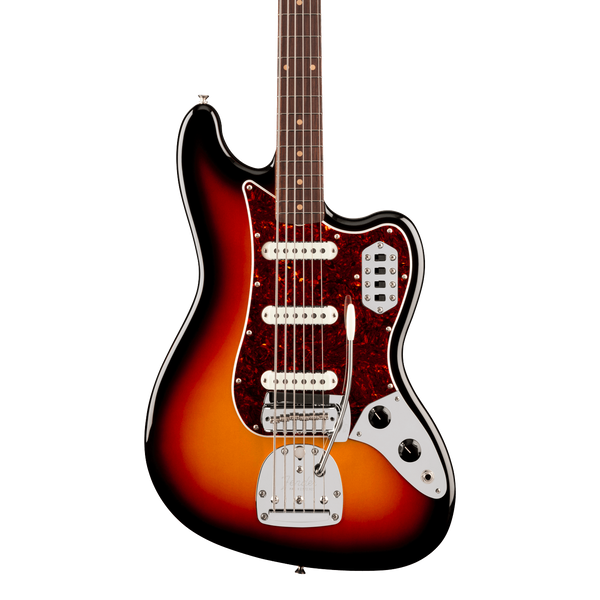 Front of Fender Vintera III Early '60s Bass VI Rosewood 3-Color Sunburst.